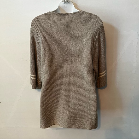 Orvis vneck tunic one button tan and cream stripe size Medium - Picture 4 of 6